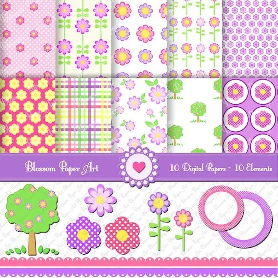 Flores Papeles para imprimir y clipart 1341 por blossompaperart