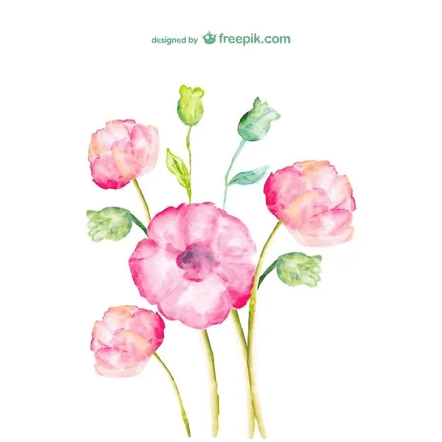 Flores rosas y verdes en acuarela | Descargar Vectores gratis