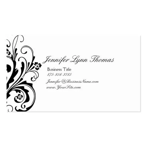 Flourish elegante blanco y negro tarjetas de visita | Zazzle