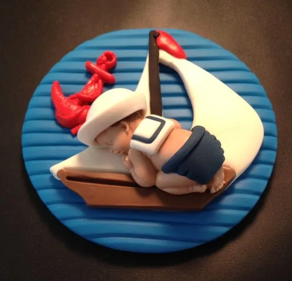 Fondant edible baby nautical sailor cake por evynisscaketopper