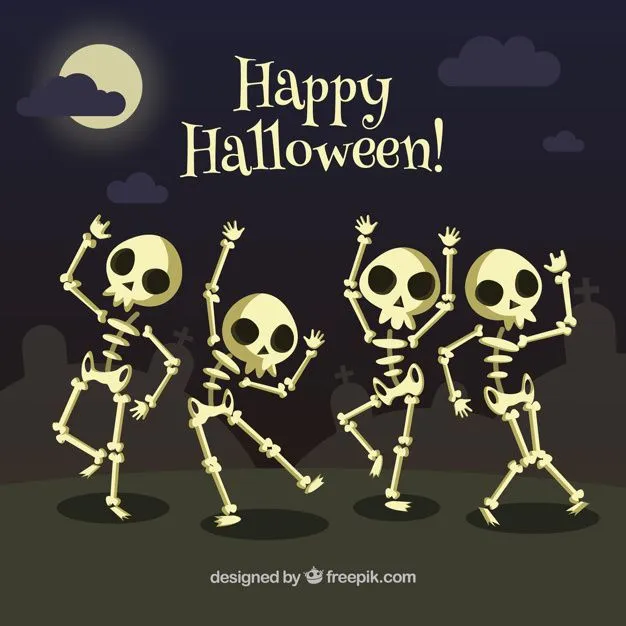 Fondo de esqueletos bailando Vector Gratis | Esqueletos halloween, Bordado  de halloween, Arreglos de halloween