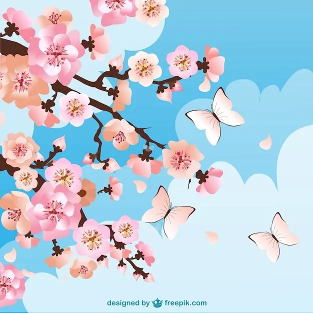 Fondo de flores del cerezo con mariposas | Descargar Vectores gratis
