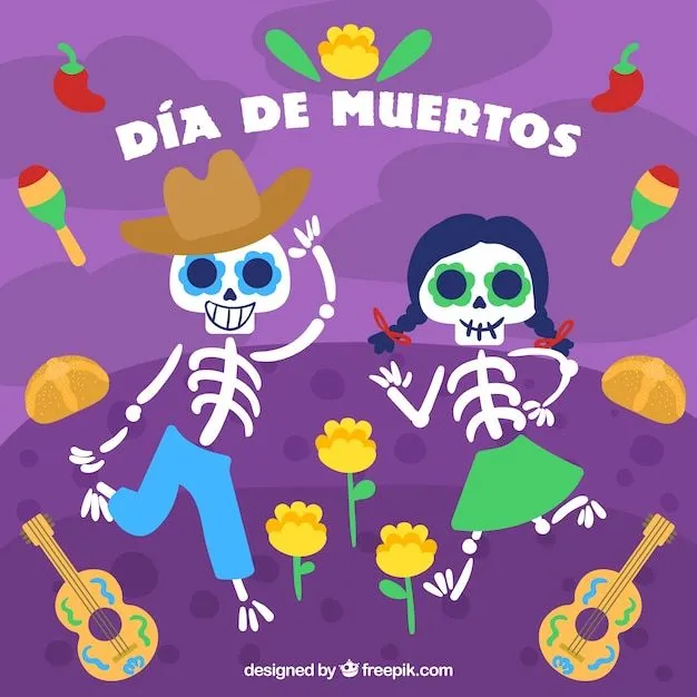 Fondo del día de los muertos con esqueletos bailando | Vector Gratis