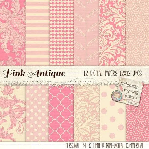 Fondos de rosa patrón Digital papel Vintage rosa por songinmyheart
