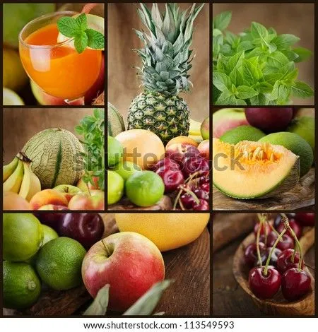 Food Colage Series. Collage Of Fresh Fruit. Fruit Juice ...