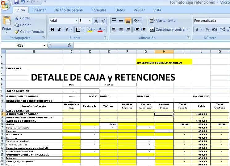 Formato Caja con retenciones - Bolivia Impuestos