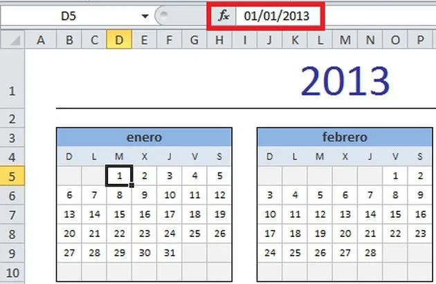 Varios formatos de calendarios para el 2013 en una hoja de Excel ...