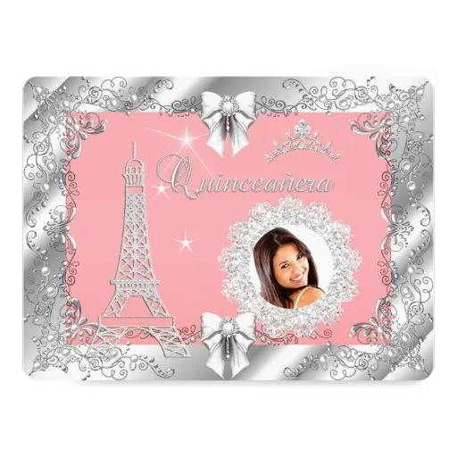 Foto de plata de princesa Pink PEACH Quinceanera Invitación 6.5" X ...