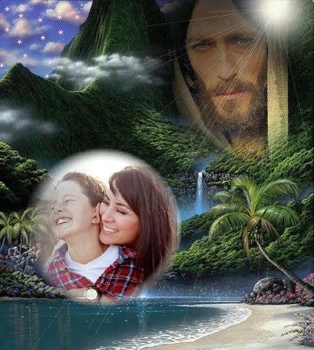 Fotomontaje cristiano con el rostro de Jesús en un paisaje ...