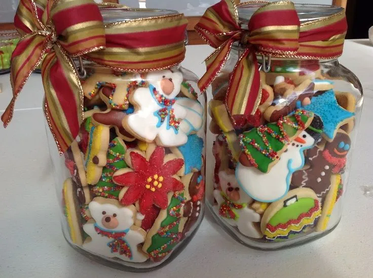 Frascos de vidrio con galletas navideñas. | Galletas decoradas ...
