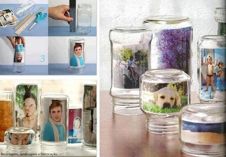 Frascos de vidrio reciclados y convertidos en portaretratos | DIY ...