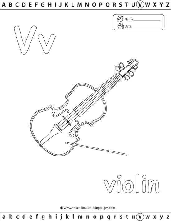 Free coloring pages of v is for violin