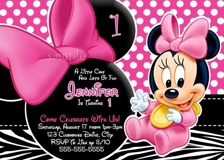 free minnie mouse 1st birthday zebra print invitations | Baby ...