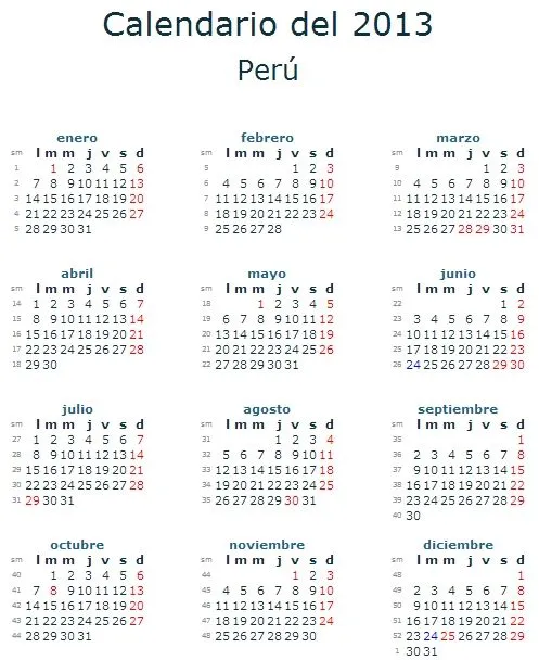 Free Online Gratis: Calendario 2013 Peru