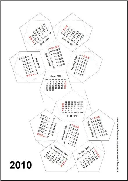 Free Print Your 2010 1 Page Dodecahedron PDF Calendar No-Ads No ...