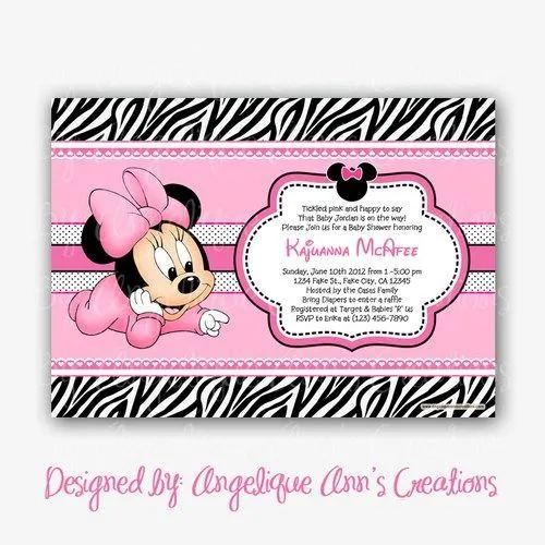 Free Printable Baby Shower Invitations | Zebra and Minnie Mouse ...