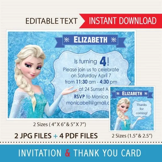 FROZEN INVITACIONES EDITABLES y tarjetas de por paperandcolor