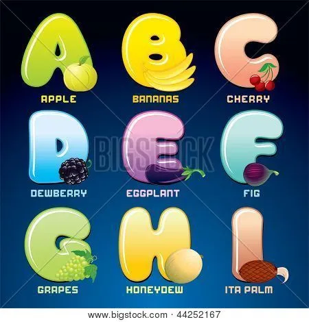 Fruits And Berries In Alphabetical Order. Cartoon Vector ...