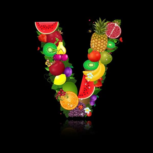 Fruta jugosa en forma de letra v — Vector stock © Oksana #43535731