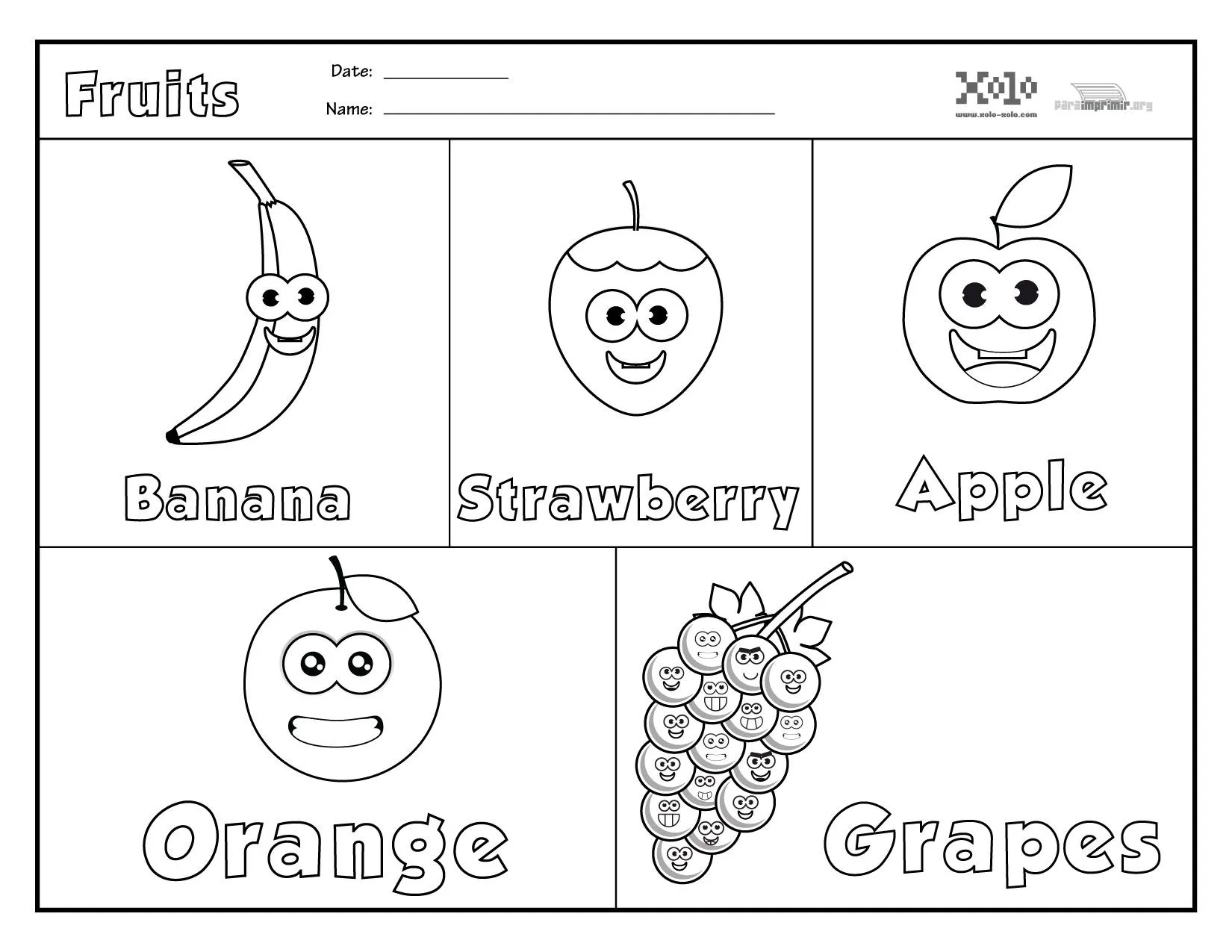 Frutas para colorear en ingles - Imageneitor