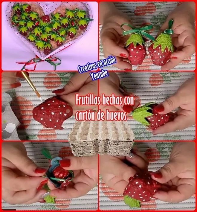 Cómo hacer frutillas/frutas con cartón de huevos | Manualidades