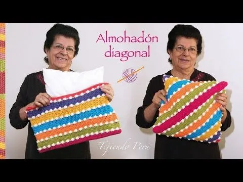 Funda en diagonal tejida a crochet para almohadones (la forma más ...