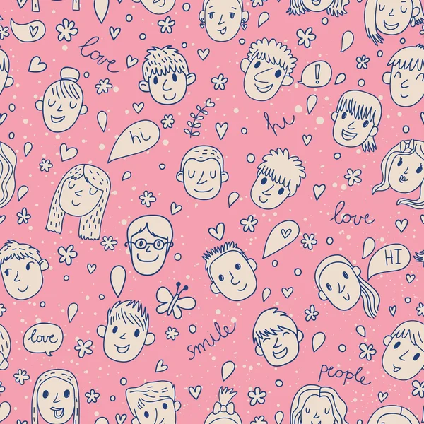 Funny cartoon faces of boys and girls in pink colors. — Stock ...