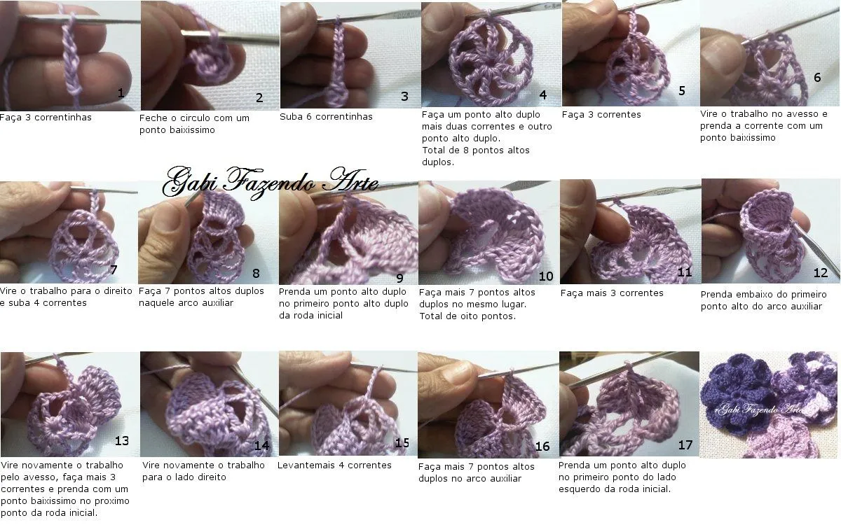 Gabi Fazendo Arte: Passo a Passo da Flor de Crochet 4