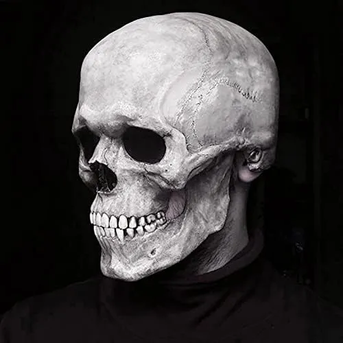 Gadluckki Máscara de calavera de Halloween, de toda la cabeza, con  mandíbula movible para adultos, casco de látex de esqueleto realista  aterrador, para fiesta de cosplay para hombres (blanco) : Amazon.com.mx:  Ropa,