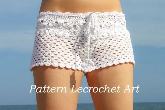 Ganchillo patrón blanco playa pantalones cortos y por LecrochetArt