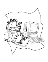 Dibujo para imprimir y colorear de Garfield jugando con su computadora ...