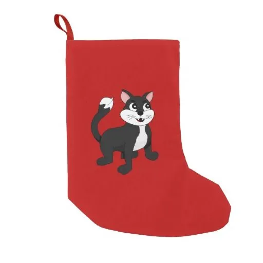Gatito lindo del dibujo animado calcetín navideño pequeño | Zazzle