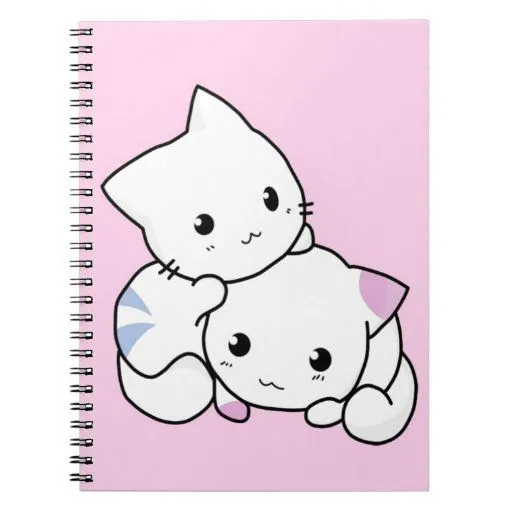 Gatitos animados blancos lindos cuaderno | Zazzle