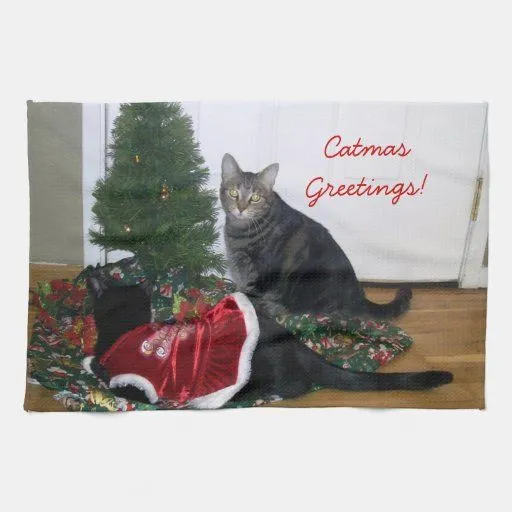 Gatitos con la toalla de cocina del árbol de navid | Zazzle