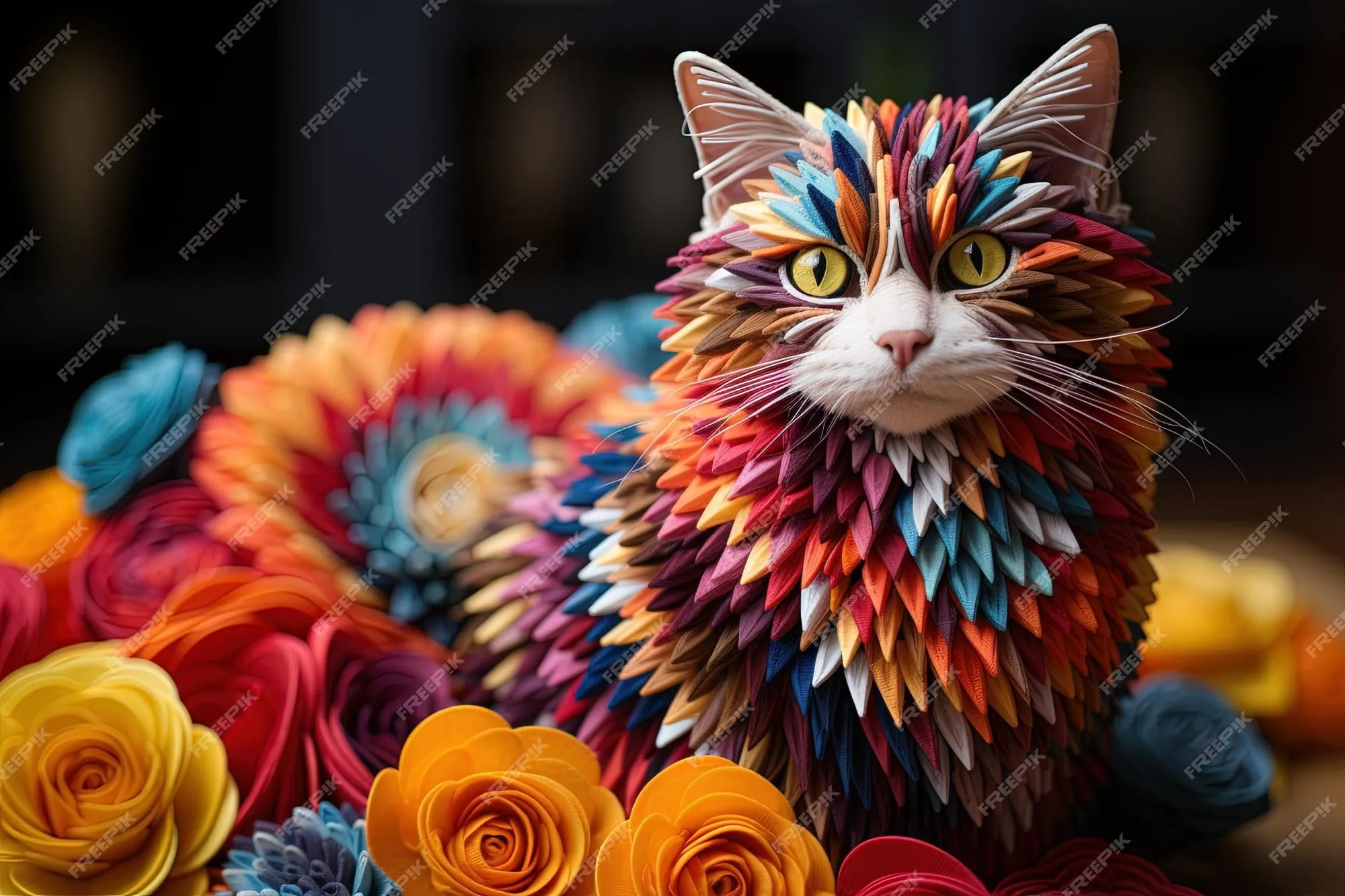 Un gato hecho de lana patchwork ilustración generativa ai | Foto Premium