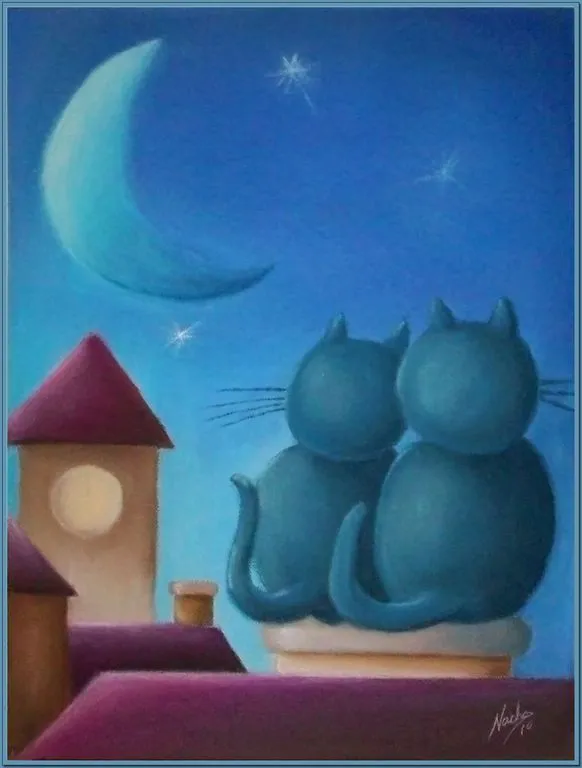 Dos gatos y la luna Nacho Alonso - Artelista.com