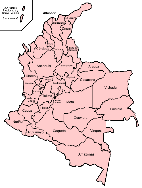 Croquis de colombia con sus departamentos y capitales - Imagui