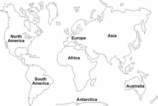 Mapa De Los Continentes blanco y negro para imprimir | Mapamundi ...