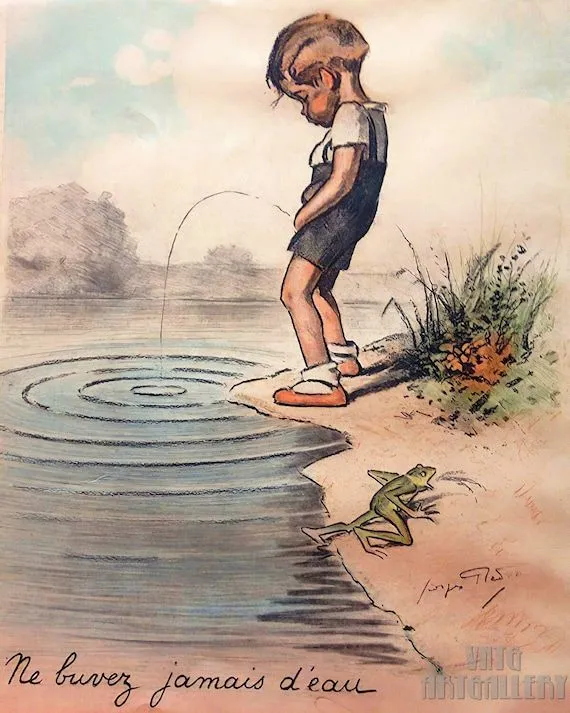 Georges Redon: Niño orinando en el lago No beba el agua 1925 - Etsy México Georges Redon: Niño orinando en el lago No beba el agua 1925 - Etsy México