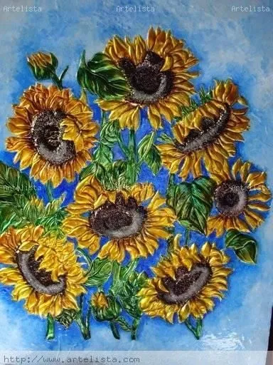Girasoles fondo Azul y blanco MariaEugenia Calderon- Artelista.com ... Girasoles fondo Azul y blanco MariaEugenia Calderon- Artelista.com ...