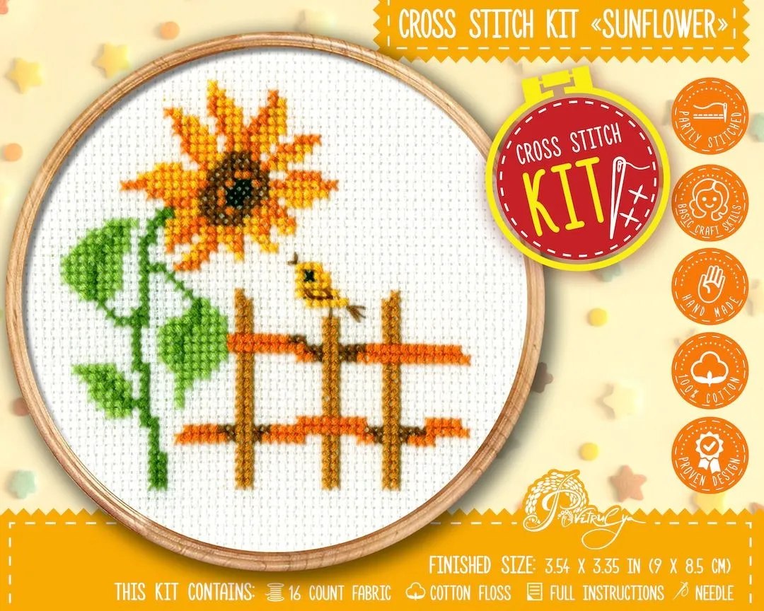 Girasoles punto de cruz Kit de bordado para niños - Etsy México