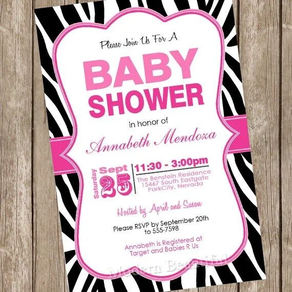 Girl Baby Shower Invitation Hot Pink and Black by ModernBeautiful