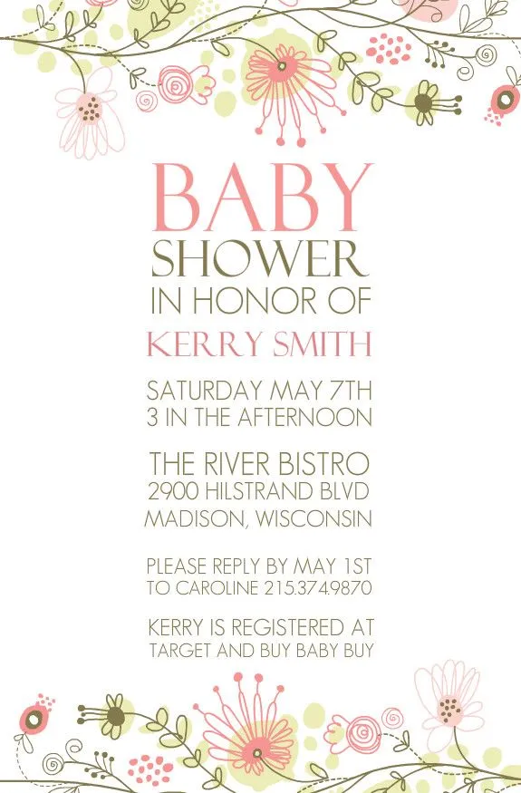 Girl Baby Shower Invitations - Spring Floral Border Baby Shower ...