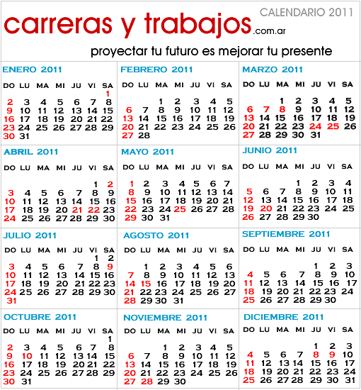 Almanaque 2011 - Feriados en Argentina - version para imprimir