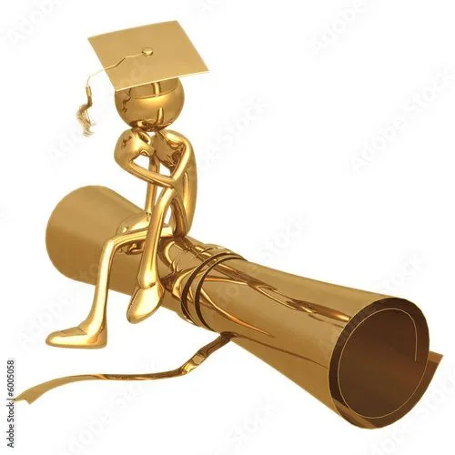 Golden Grad In Thinker Pose On Diploma Graduation Concept" Fotos ...