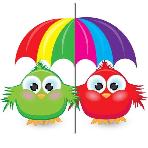 Gorrión dos dibujos animados bajo el paraguas de color — Vector ...