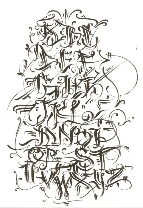 Graffiti Alphabet Calligraphy in Several Design Sketches Letters A - Z ...