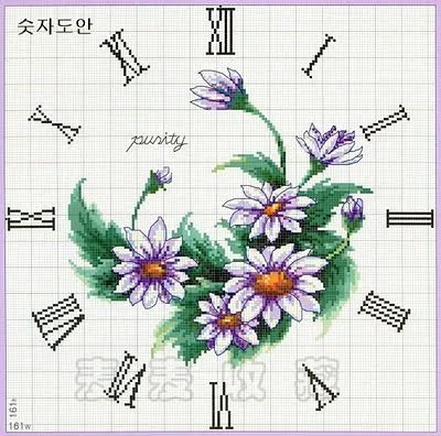 Punto de Cruz GRATIS: Romántico reloj de flores en punto de cruz.