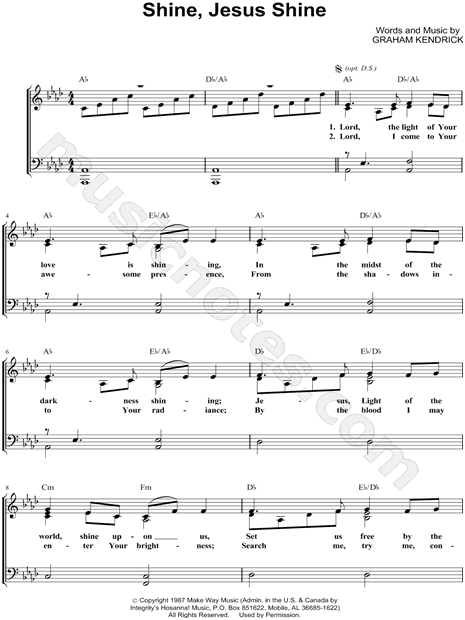 Graham Kendrick "Shine, Jesus Shine" Sheet Music (Easy Piano ...