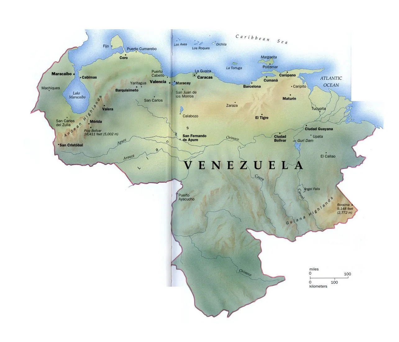Grande detallado mapa de Venezuela con relieve y principales ciudades |  Venezuela | América del Sur | Mapas del Mundo